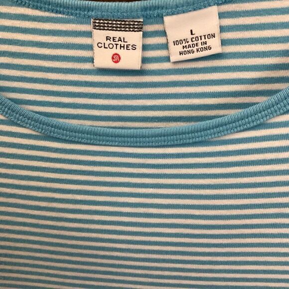 Real Clothes Tank Top Knit Cotton Blue White Striped Sleeveless Women Large - Picture 3 of 7